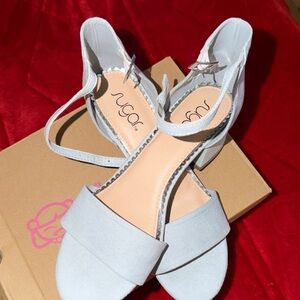 Qupid Light Gray Block Heel Sandals with Ankle Strap